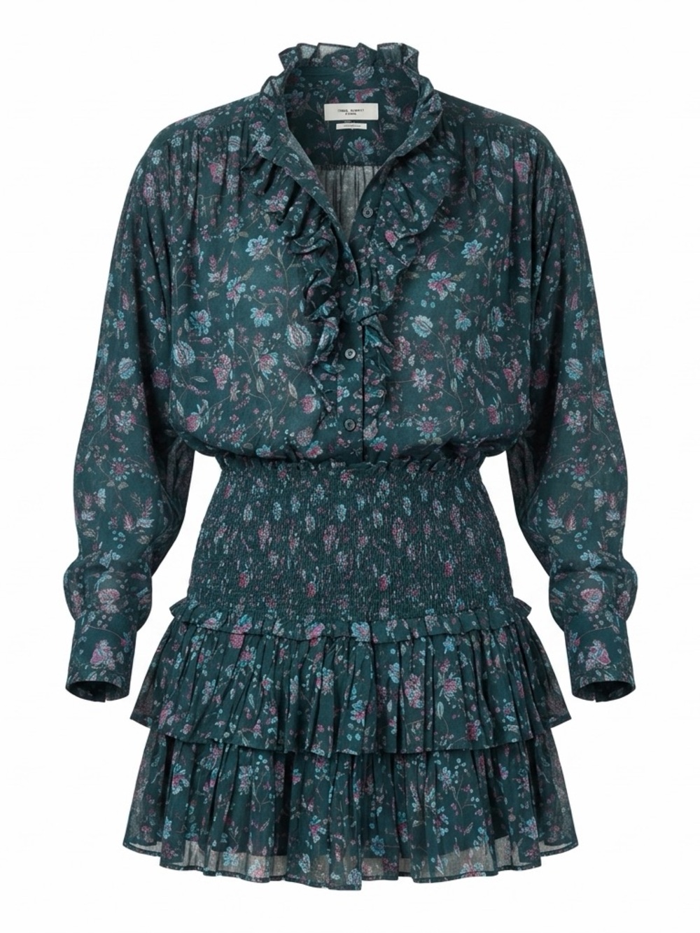 Floral Ruffle Mini Skirt Dress in Dark Teal
